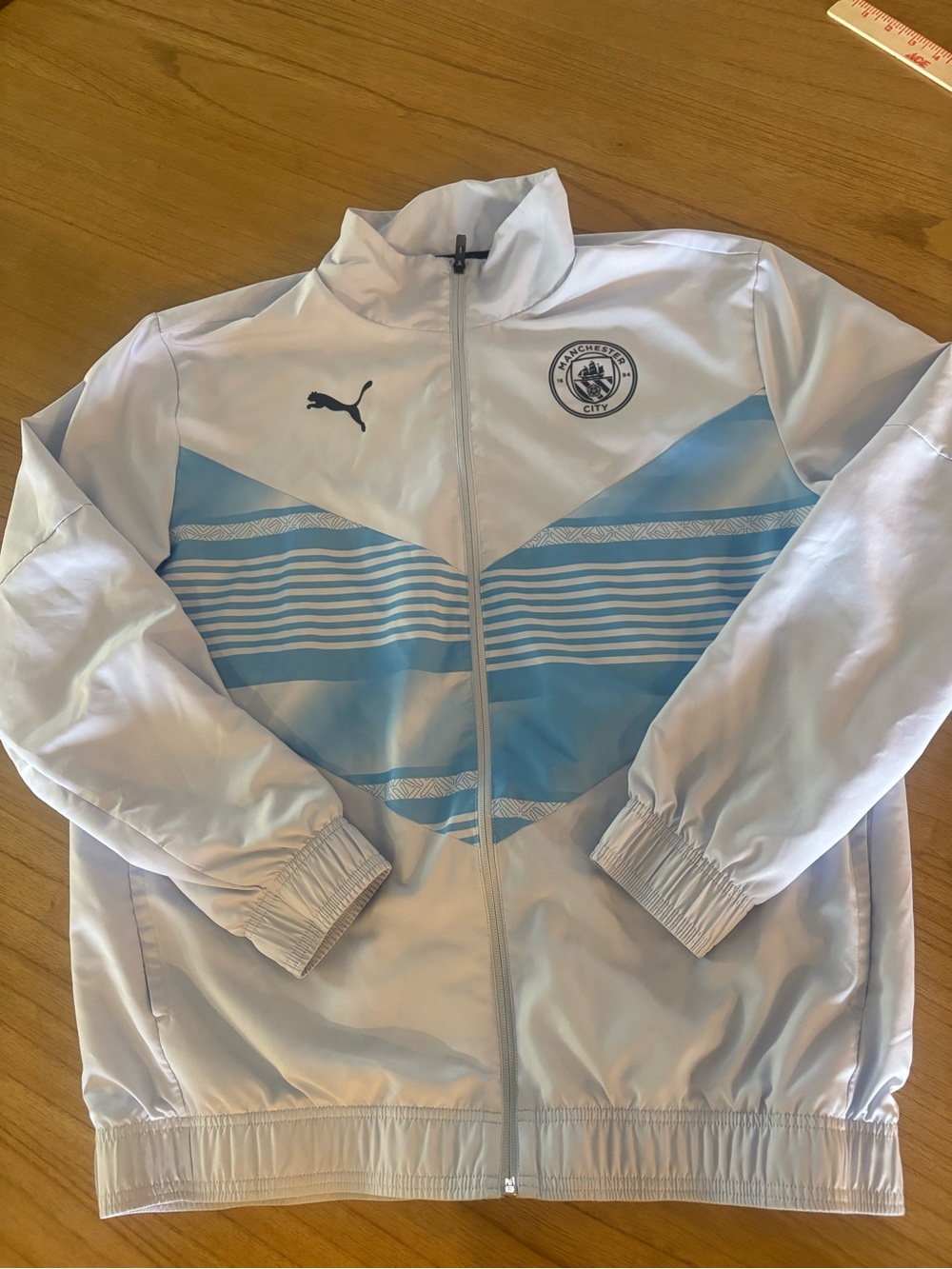 PUMA Manchester City Pre-Match Track Jacket - White/Blue Soccer - Mens L